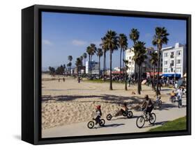 California, Los Angeles, Venice Beach, People Cycling on the Cycle Path, USA-Christian Kober-Framed Stretched Canvas