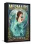 California - Mermaids Drink for Free (top)-Lantern Press-Framed Stretched Canvas