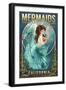 California - Mermaids Drink for Free (top)-Lantern Press-Framed Art Print