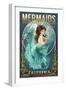 California - Mermaids Drink for Free (top)-Lantern Press-Framed Art Print