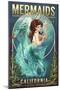 California - Mermaids Drink for Free (top)-Lantern Press-Mounted Art Print