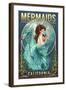 California - Mermaids Drink for Free (top)-Lantern Press-Framed Art Print