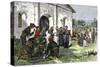 California Mission with Padres, Spanish Soldiers, and Native Americans-null-Stretched Canvas