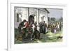 California Mission with Padres, Spanish Soldiers, and Native Americans-null-Framed Giclee Print