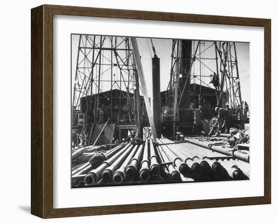 California Oil Co. Drilling Operations on Derrick Off Louisiana Coast-Margaret Bourke-White-Framed Photographic Print