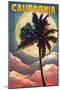 California - Palm and Moon-Lantern Press-Mounted Art Print