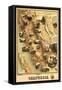 California - Panoramic Map-Lantern Press-Framed Stretched Canvas