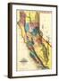 California - Panoramic Map-Lantern Press-Framed Art Print