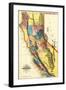 California - Panoramic Map-Lantern Press-Framed Art Print