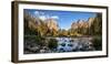 California, Panoramic View of Merced River, El Capitan, and Cathedral Rocks in Yosemite Valley-Ann Collins-Framed Premium Photographic Print