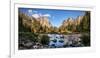 California, Panoramic View of Merced River, El Capitan, and Cathedral Rocks in Yosemite Valley-Ann Collins-Framed Photographic Print