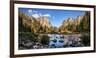 California, Panoramic View of Merced River, El Capitan, and Cathedral Rocks in Yosemite Valley-Ann Collins-Framed Photographic Print