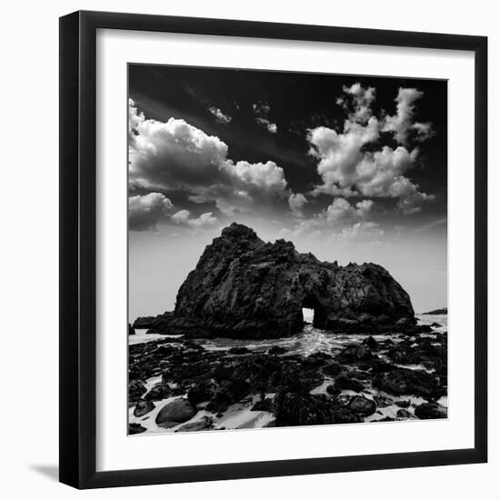 California Pfeiffer Beach in Big Sur State Park Dramatic Black and White Rocks and Waves-holbox-Framed Photographic Print