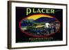 California, Placer Mountain Fruits Brand Appel Label-Lantern Press-Framed Art Print