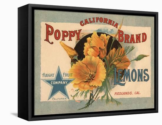 California Poppy Brand - Redlands, California - Citrus Crate Label-Lantern Press-Framed Stretched Canvas