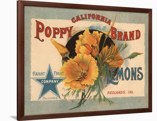 California Poppy Brand - Redlands, California - Citrus Crate Label-Lantern Press-Framed Art Print