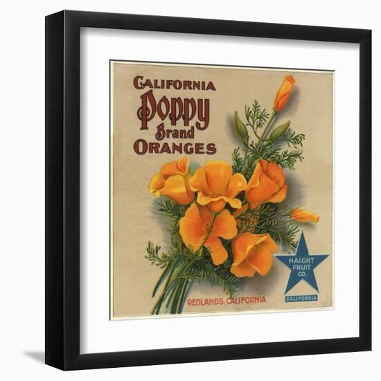 California Poppy Brand - Redlands, California - Citrus Crate Label-Lantern Press-Framed Art Print