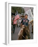 California Republican Gubernatorial Candidate Ronald Reagan, in Cowboy Attire, Riding Horse Outside-Bill Ray-Framed Photographic Print