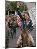 California Republican Gubernatorial Candidate Ronald Reagan in Cowboy Attire, Riding Horse Outside-Bill Ray-Mounted Photographic Print