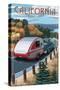 California - Retro Camper on Road-Lantern Press-Stretched Canvas