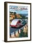 California - Retro Camper on Road-Lantern Press-Framed Art Print