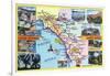 California - Roadmap of Southern CA Romantic Highways-Lantern Press-Framed Art Print