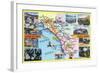 California - Roadmap of Southern CA Romantic Highways-Lantern Press-Framed Art Print