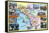 California - Roadmap of Southern CA Romantic Highways-Lantern Press-Framed Stretched Canvas