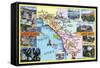 California - Roadmap of Southern CA Romantic Highways-Lantern Press-Framed Stretched Canvas