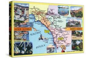 California - Roadmap of Southern CA Romantic Highways-Lantern Press-Stretched Canvas