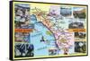 California - Roadmap of Southern CA Romantic Highways-Lantern Press-Framed Stretched Canvas