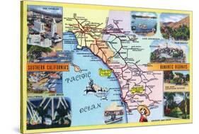 California - Roadmap of Southern CA Romantic Highways-Lantern Press-Stretched Canvas