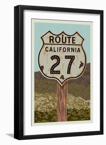 California - Route 27 - Letterpress-Lantern Press-Framed Art Print