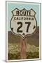 California - Route 27 - Letterpress-Lantern Press-Mounted Art Print