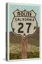 California - Route 27 - Letterpress-Lantern Press-Stretched Canvas