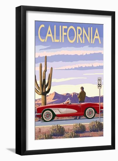 California - Route 66 - Corvette-Lantern Press-Framed Art Print