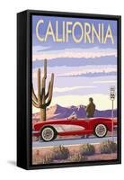 California - Route 66 - Corvette-Lantern Press-Framed Stretched Canvas