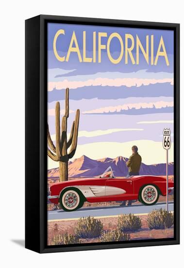 California - Route 66 - Corvette-Lantern Press-Framed Stretched Canvas