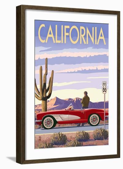 California - Route 66 - Corvette-Lantern Press-Framed Art Print