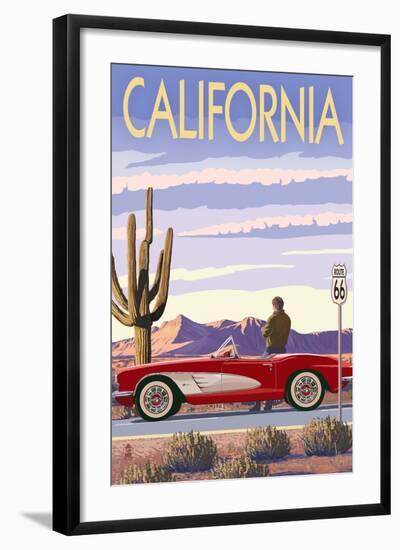 California - Route 66 - Corvette-Lantern Press-Framed Art Print