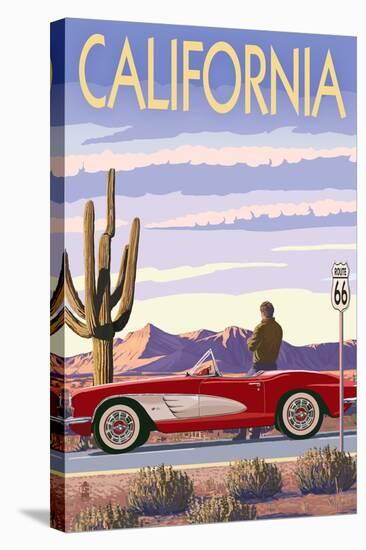California - Route 66 - Corvette-Lantern Press-Stretched Canvas