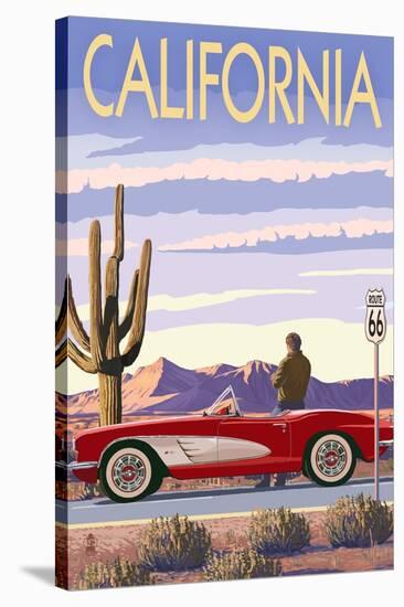 California - Route 66 - Corvette-Lantern Press-Stretched Canvas