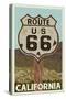 California - Route 66 - Letterpress-Lantern Press-Stretched Canvas