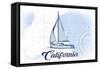 California - Sailboat - Blue - Coastal Icon-Lantern Press-Framed Stretched Canvas