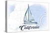 California - Sailboat - Blue - Coastal Icon-Lantern Press-Stretched Canvas