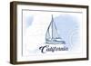 California - Sailboat - Blue - Coastal Icon-Lantern Press-Framed Art Print