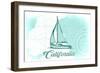 California - Sailboat - Teal - Coastal Icon-Lantern Press-Framed Art Print