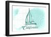 California - Sailboat - Teal - Coastal Icon-Lantern Press-Framed Art Print