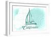 California - Sailboat - Teal - Coastal Icon-Lantern Press-Framed Art Print