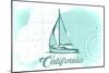 California - Sailboat - Teal - Coastal Icon-Lantern Press-Mounted Art Print